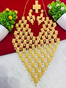 24K Gold Plated Brass Women's Necklace Set with <b>Box</b> Chain Jewelry Set - Product Image 1