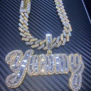 Colgante de moda de plata 925 con diamantes de moissanita, con diseño de letra o número bicolor, estilo Hip Hop Iced Out, para cadena cubana - Product Image 4