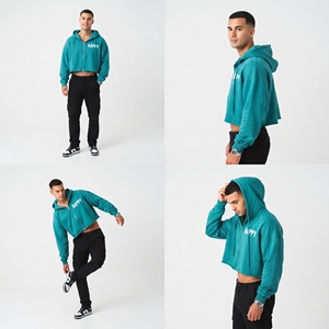 <b>Men</b> Crop Zipper Hoodie <b>Top</b> Casual 100%Cotton Drop Shoulder Running Hoody Zipper <b>Top</b> Oversize Fleece Workout <b>Zip</b> <b>Up</b> Crop Hood <b>Top</b> - Product Image 6