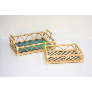 Juego de 2 bandejas redondas tejidas a mano de HNH Craft Factory, bandeja cuadrada de ratán personalizable para servir alimentos, bandeja de mimbre tejida natural OEM - Product Image 3
