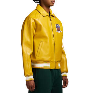 Vestes en cuir bomber pour hommes Avirex de qualité supérieure, prix de gros d'usine, col rabattu, couleur jaune, vestes en cuir d'agneau - Product Image 5