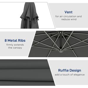 Ombrellone da Patio a Braccio Laterale Inclinabile Grigio da 3 Metri con Protezione UV, Impermeabile, in Poliestere, Base a Croce (Peso Non Incluso) - 3M - Product Image 6