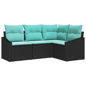 ชุดโซฟาสวนหวายโพลีสีดำ 4 ชิ้นพร้อมเบาะรองนั่ง - Product Image 2