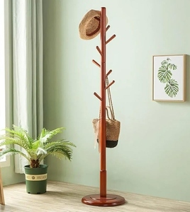 Perchero de madera de diseño elegante en nogal oscuro con base redonda, minimalista para recibidor, opciones personalizables - Product Image 5