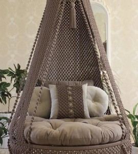 Fauteuil suspendu en macramé, chaise suspendue en macramé, hamac avec coussin, chaise suspendue en corde, fauteuil suspendu en macramé marron mocha fait main - Product Image 2