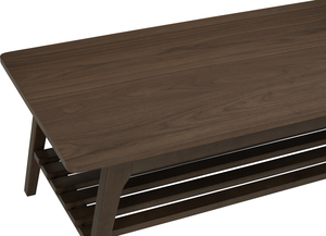 Versatile Rectangular Coffee <b>Table</b> with Slatted Storage Shelf and <b>Walnut</b> Wood Finish for Living Room and Office Waiting Area - Product Image 4