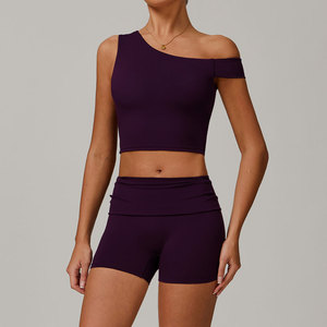 Women Yoga Set High Waist Leggings With Buttons V Neck <b>Crop</b> <b>Top</b> 2 Piece Solid Color Workout Wear - Product Image 1