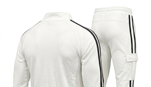 Men's <b>White</b> Tracksuit Full Zip <b>Jacket</b> And Pants Set With Black Stripes Sporty Casual Wear Breathable Polyester Material Spring - Product Image 4