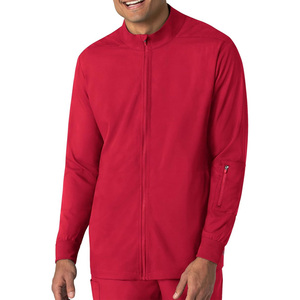 Men's <b>Red</b> Medical Scrub Jacket Full Zip Long Sleeve Polyester Uniform Outerwear Hospital Workwear Apparel - Product Image 1