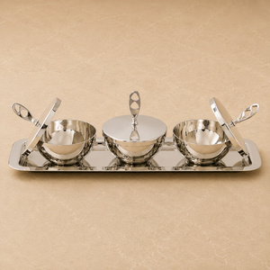Ensemble de service moderne en acier inoxydable à trois compartiments avec couvercles, organisateur de condiments haut de gamme - Product Image 2