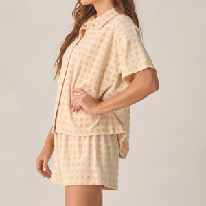Set in spugna di cotone <span class=keywords><strong>per</strong></span> donna, abbigliamento da casa, camicia da <span class=keywords><strong>notte</strong></span> con bottoni e pantaloncini, pigiama naturale da donna, set loungewear da donna - Product Image 3