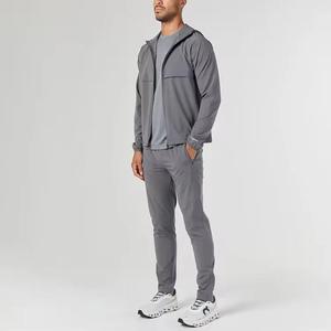 Ensemble de survêtement gris à capuche zippé pour homme, veste à manches longues et pantalon long, tenue de jogging sportive - Product Image 3