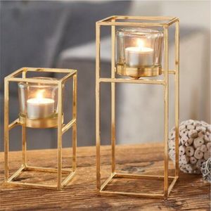 Portavelas Votivo de Metal Dorado Estilo Nórdico, Jaula Cuadrada de Alambre, Soporte para Velas de Té, Portavelas Minimalista de Hierro para Decoración de Bodas - Product Image 2