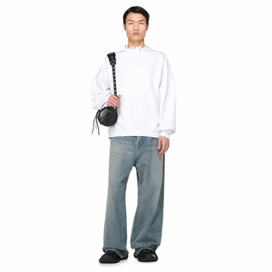 <b>Men's</b> <b>White</b> Oversized Pullover Hooded <b>Sweatshirt</b> Lantern Sleeve Knitted 100% Cotton Solid Color Winter Wear Breathable - Product Image 4