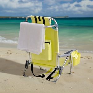 63*65*82cm Yellow Short Oxford Cloth Beach Chair with 100kg Aluminum Tube Bearing Silver White Aluminum Tube 100kg Capacity - Product Image 4