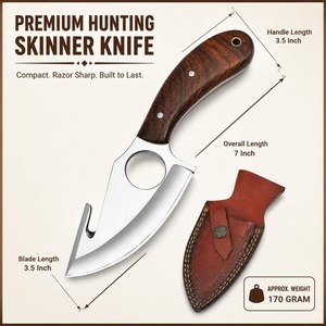 Couteau à lame fixe de 7 pouces pour la chasse et le camping, fabrication artisanale, OEM, industriel, acier D2, fourreau en cuir, manche en bois, 3 mm - Product Image 3