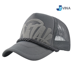Custom Logo Trucker Cap 3D Embroidery Logo Rope Visor Breathable Unisex Outdoor Baseball Hat - Product Image 1