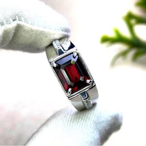 Natural Garnet Men's Engagement Wedding <b>Ring</b> 3 Carat <b>Emerald</b> Cut Red Gemstone January Birthstone 925 <b>Silver</b> Luxury Party - Product Image 1