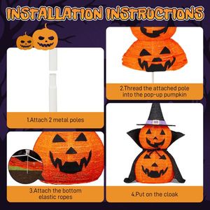2 confezioni 3FT decorazione di zucca illuminata di Halloween 176 LED Pop-Up Jack-O-Lantern lampada Cape Plug per giardino esterno per feste Patio - Product Image 5