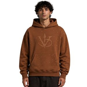 Sweat à capuche personnalisé marron surdimensionné en polaire pour homme, avec logo en strass et cristaux, design de luxe, pull épais, streetwear, sweat à capuche personnalisé - Product Image 1