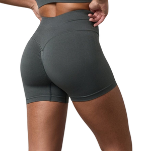 Charcoal Grey Casual High Waist Elastic Waist Contour Shorts Women Gym Activewear Breathable Quick Dry Fitness Workout - Product Image 2