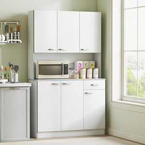 Aparador de Cocina Independiente Blanco de 71 Pulgadas con Vitrina, 6 Gabinetes de Almacenamiento, 3 Estantes Ajustables y Cajón - Product Image 2
