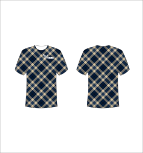 T-shirt personnalisé sublimé imprimé intégralement motif écossais bleu beige unisexe col rond respirant en polyester Ferocious Clothing - Product Image 1