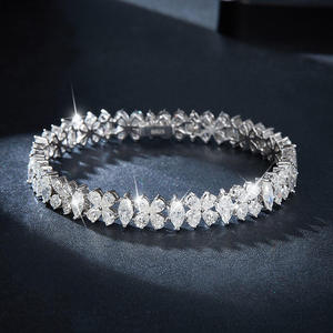 925 Sterling Silver Moissanite Bracelet Flower Cluster Marquise Pear Cut Sparkling Statement <b>Gift</b> for Women - Product Image 1