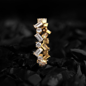 Baguette Lab Grown Diamond Full Eternity Band 14K Yellow Gold Alternating Minimalist Wedding Ring <b>Bridal</b> Handmade Jewelry Her - Product Image 4