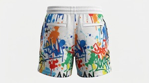 Shorts de sport pour homme en maille solide de haute qualité, 100 % polyester, respirants, écologiques, avec poches latérales et taille haute - Product Image 2