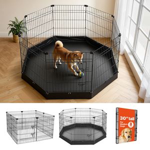 Recinto per Cani Resistente, 30 Pollici, 8 Pannelli Pieghevoli in Metallo, con Tappetino e Porta - Product Image 1