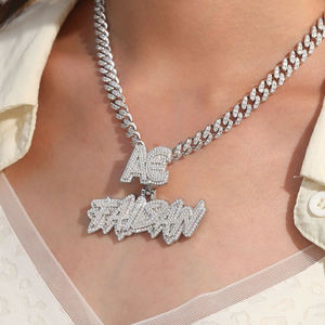 Pendentif lettre AC en alliage plaqué argent avec micro-pavé de strass en cristal, unisexe, style hip-hop, bijou fantaisie - Product Image 3