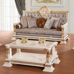 Ensemble de canapés sectionnels de luxe classiques en bois sculpté blanc avec rembourrage en mousse, idéal pour appartement, pour salon, style Post Ranch Inn - Product Image 3