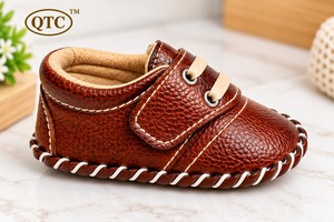 QTC Brown Soft Faux Leather Baby Shoes Pre Walker Sneakers with <b>Velcro</b> <b>Straps</b> Cushioned Outsole All Seasons - Product Image 4