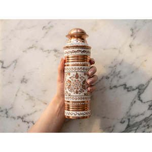 Botella de Cobre Puro Pintada a Mano con Acabado Pulido, Hecha a Mano en India, Beneficios para la Salud, Botella de Cobre para Beber Agua - Product Image 5