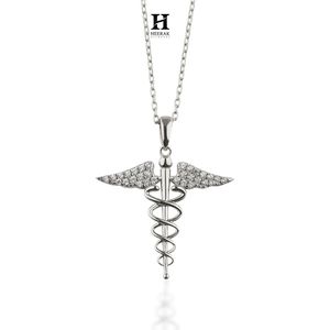 Pendentif Symbole Médical en Or 14K/18K, Collier Caducée avec Diamants Naturels, Fournisseur de Bijoux en Gros - Product Image 4