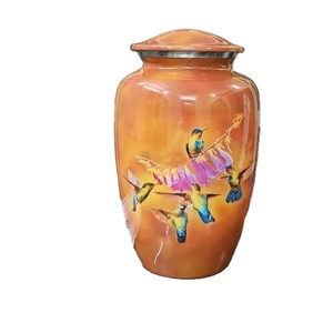 Elegant Orange Aluminum High <b>Gloss</b> Eco-Friendly 200 Cubic Inch Capacity Cremation Urn Human Ashes Modern Luxury Funeral Memorial - Product Image 1