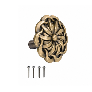 Antique Brass Floral Cabinet Knob Decorative Drawer Pull <b>Handle</b> Vintage Furniture Knob for Cabinet Wardrobe <b>Cupboard</b> Dresser - Product Image 1