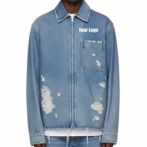 OEM Factory Custom Design Sun Faded Distressed Jeans Denim <b>Rhinestone</b> Men'S Denim <b>Jacket</b> <b>Jacket</b> Streetwear Vintage Embroidery - Product Image 6