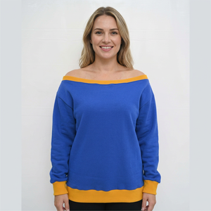 Trendy New Oversized Classic <b>Off</b> <b>Shoulder</b> Sweatshirt Women Blue Color Boatneck Knitted Cotton <b>Long</b> <b>Sleeve</b> Bardot-Neck <b>Top</b> - Product Image 5