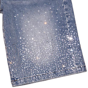 Pantalones Cortos de Mezclilla para Hombre, Estilo Urbano, Lavado Vintage Personalizado, Cintura Media, Tejido con Parches y Pedrería - Product Image 3