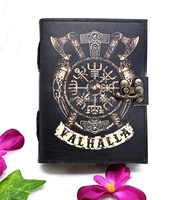 Carnet de notes en cuir écologique 2024 Agate Export Lethr-028, motif hache Viking Valhalla, style mascotte, forme rectangulaire