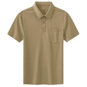 Polo en Oxford à manches courtes pour homme, couleur kaki, avec poche poitrine, tissu tissé uni, décontracté - Product Image 1