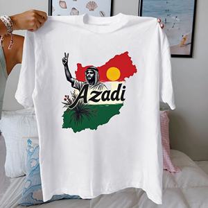 T-shirt décontracté en tricot 100 % coton pour femme, coupe confortable, imprimé carte du signe de la paix Azadi - Product Image 4