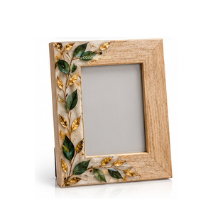 Concepthome Handmade Vertical <b>Wood</b> <b>Photo</b> <b>Frame</b> with Inlaid Mother of Pearl Floral Design - Product Image 2