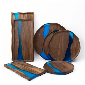 Plateau en bois d'acacia et résine époxy, motif rivière, fait main, décoratif, écologique, de haute qualité, personnalisable, pour la table, la vaisselle et le bureau - Product Image 4
