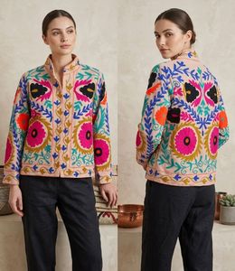 Veste matelassée en coton brodée à la main pour femme, col montant, manches longues, style Prairie Chic, mode hiver - Product Image 4