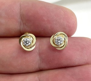 Handmade 18K Gold Filled Gold Plated 925 <b>Silver</b> 5mm CZ Bezel Knot <b>Stud</b> Earrings Minimalist Dainty Jewelry Gift Women - Product Image 3