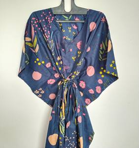 เดรสผ้าคอตตอนทรงเอไลน์พิมพ์ลายดอกไม้ทำมือชุดคลุมชายหาดโอเวอร์ไซส์วินเทจ - Product Image 1