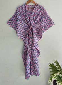 Women Soft Pure Cotton Maxi Gown Nightwear Handmade Floral Print Cotton Kaftan Beach Cover <b>Up</b> Boho Indian Summer Dress - Product Image 3